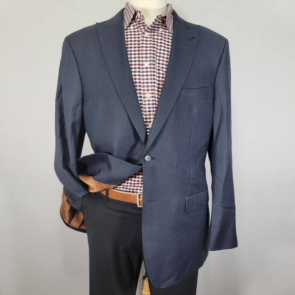 JOS A‎ BANK Men's Sport Coat Blazer Two Button Navy Blue Peak Wool Size 44L